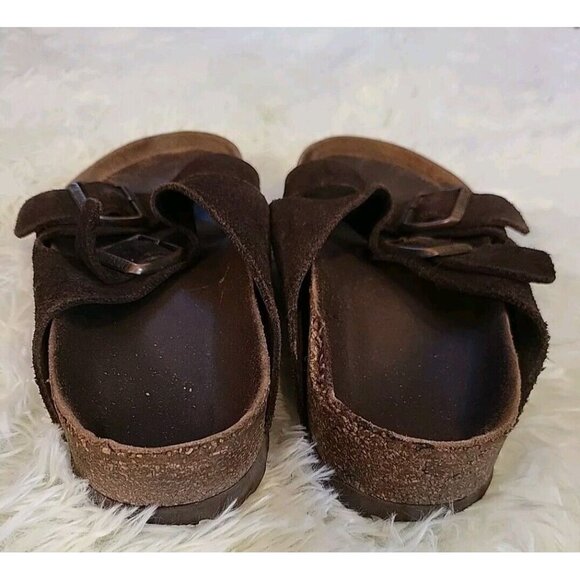 Brown Arizona Birkenstock Size 9 Suede Leather Two Strap Two Buckle Preowned - Picture 5 of 11